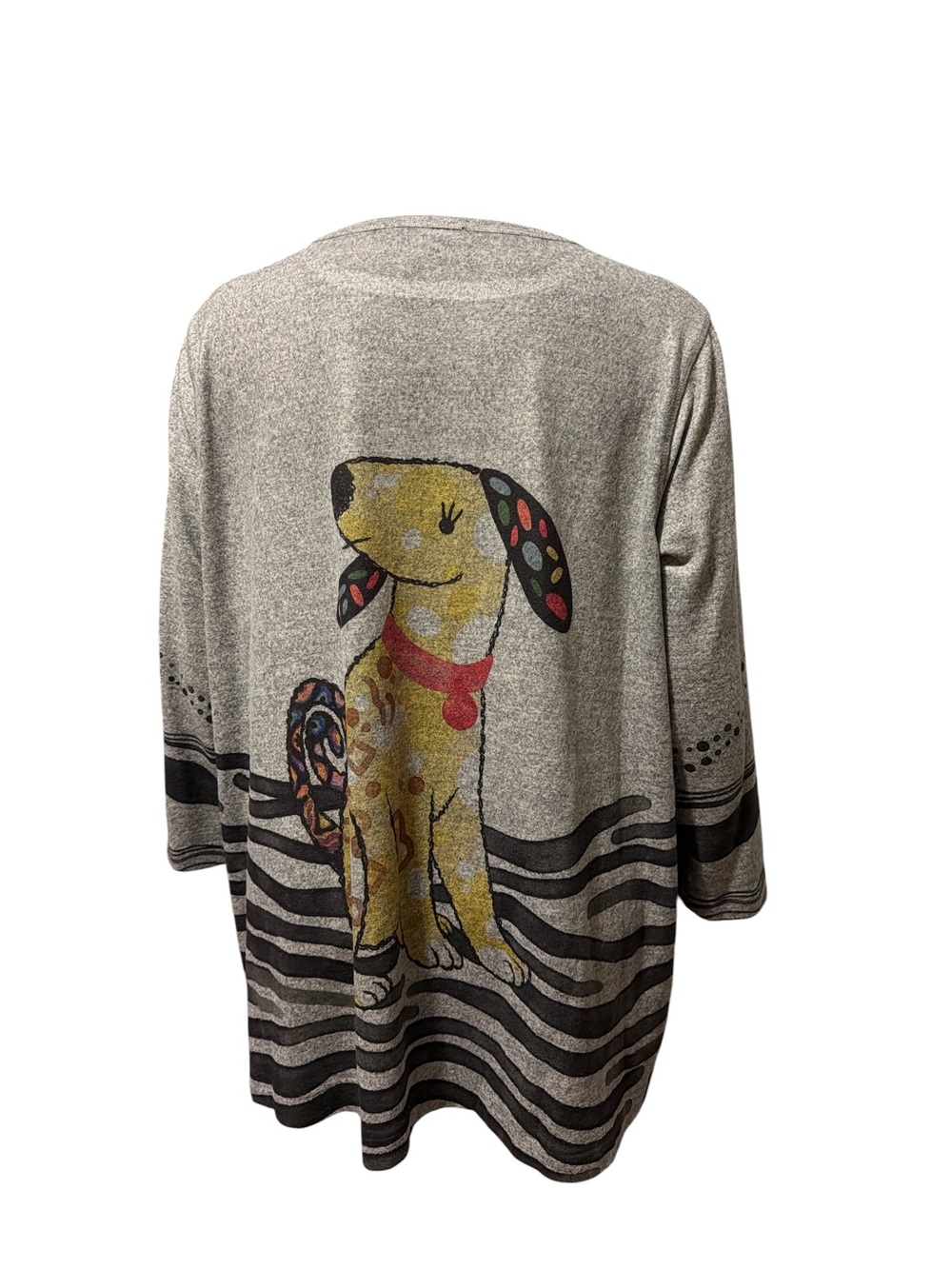 Ali Miles 2X Gray Whimsical Dog Graphic Tunic Top 3/4 Sleeve Stretch - Picture 5 of 9